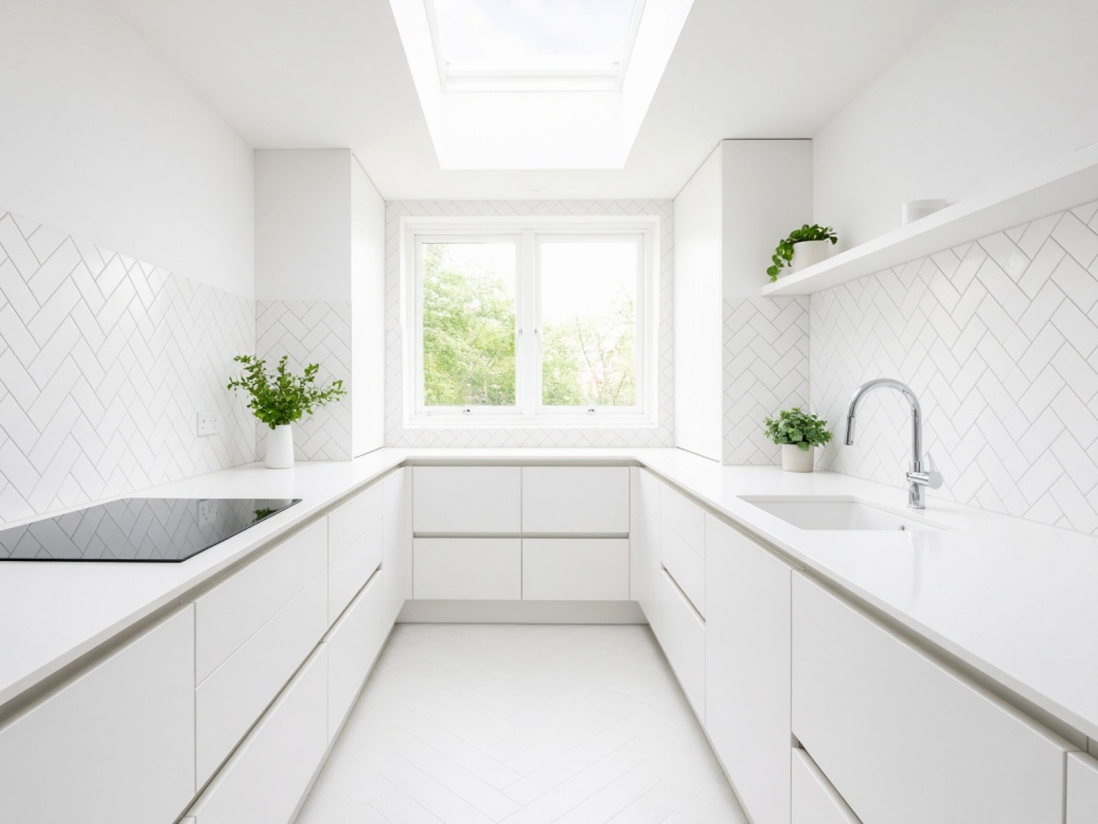 White marble-effect kitchen worktop